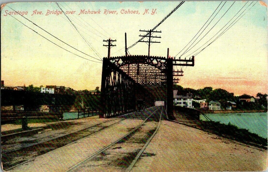 1910. SARATOGA AVE BRIDGE OVER MOHAWK RIVER. COHOES, NY. POSTCARD YD19