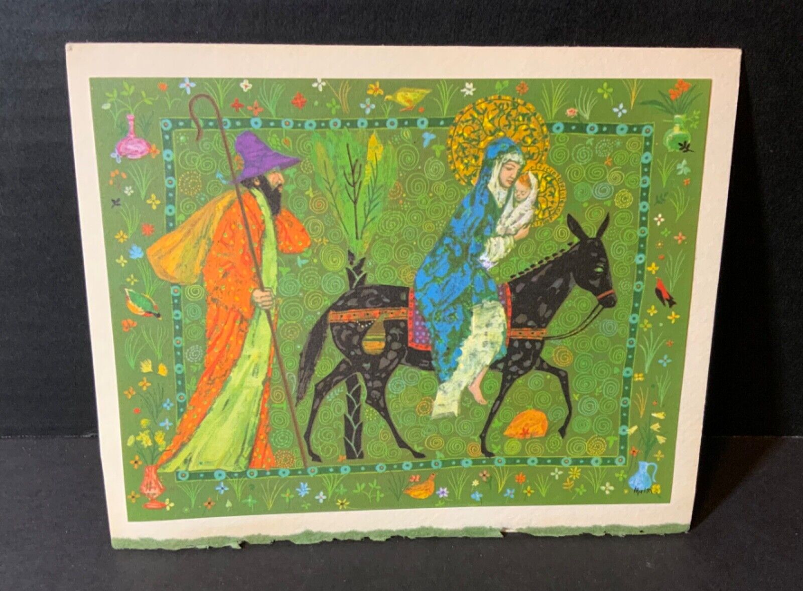 VTG American Artists Group Christmas Card by Vincent Malta Holy Family Traveling