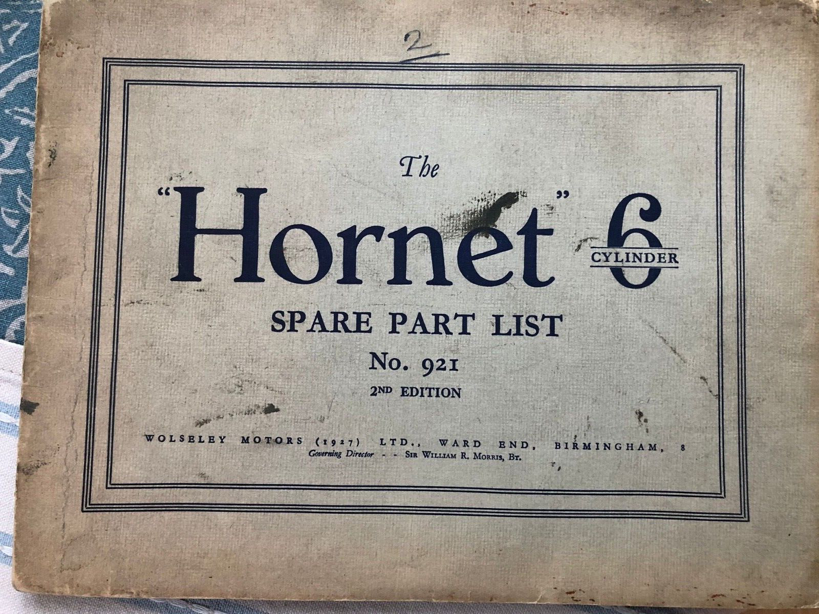 Wolseley Hornet Saloon Spares List No 921, VSCC, Vintage Car