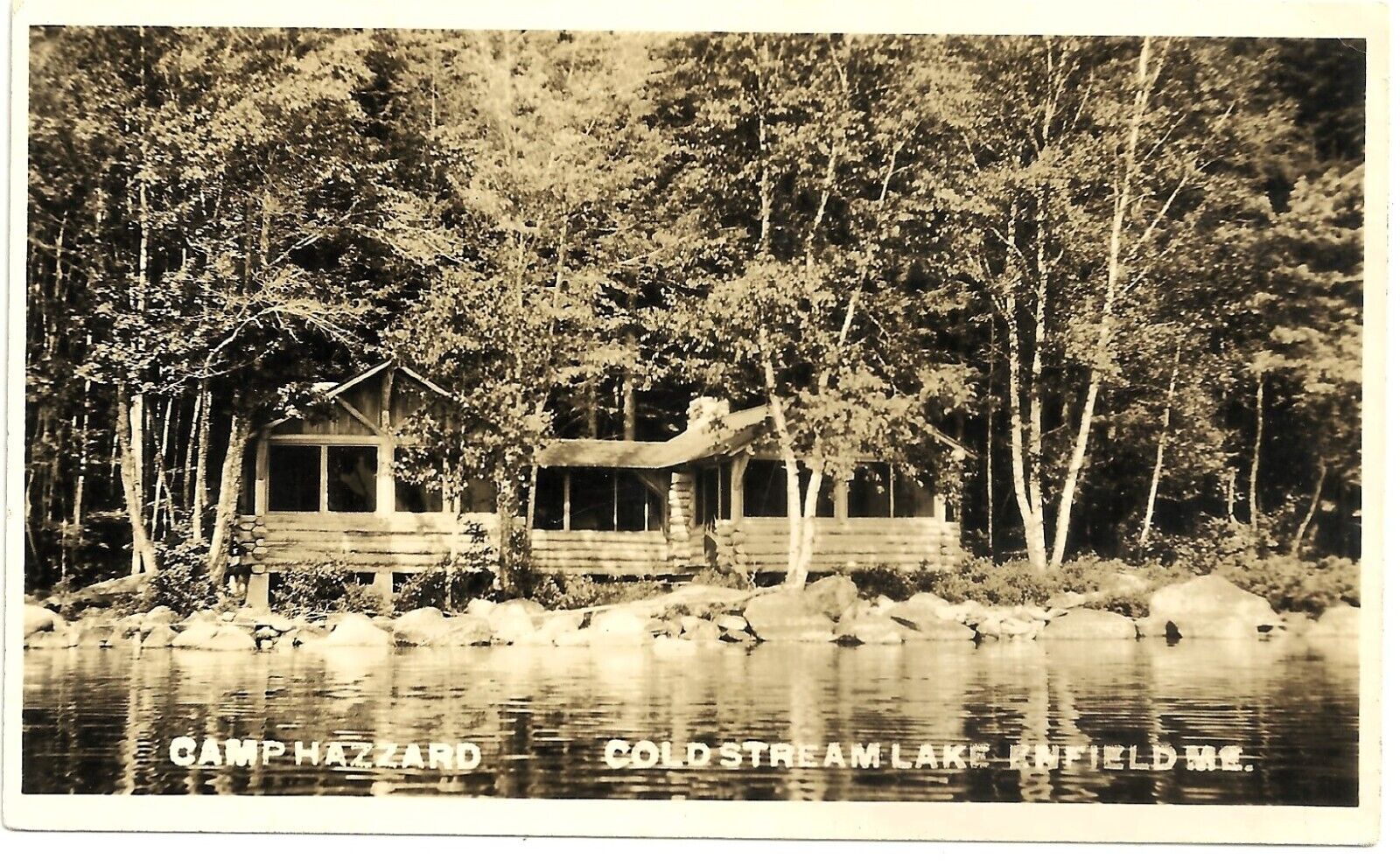 Enfield, Maine realphoto: Cold Stream Lake, Camp Hazzard, ca 1930
