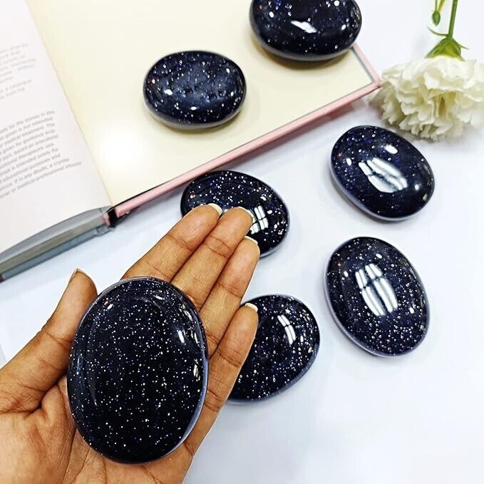 5Pcs Set Polished Crystal Blue Glod  Stone Palm Stones For Relaxation Meditation