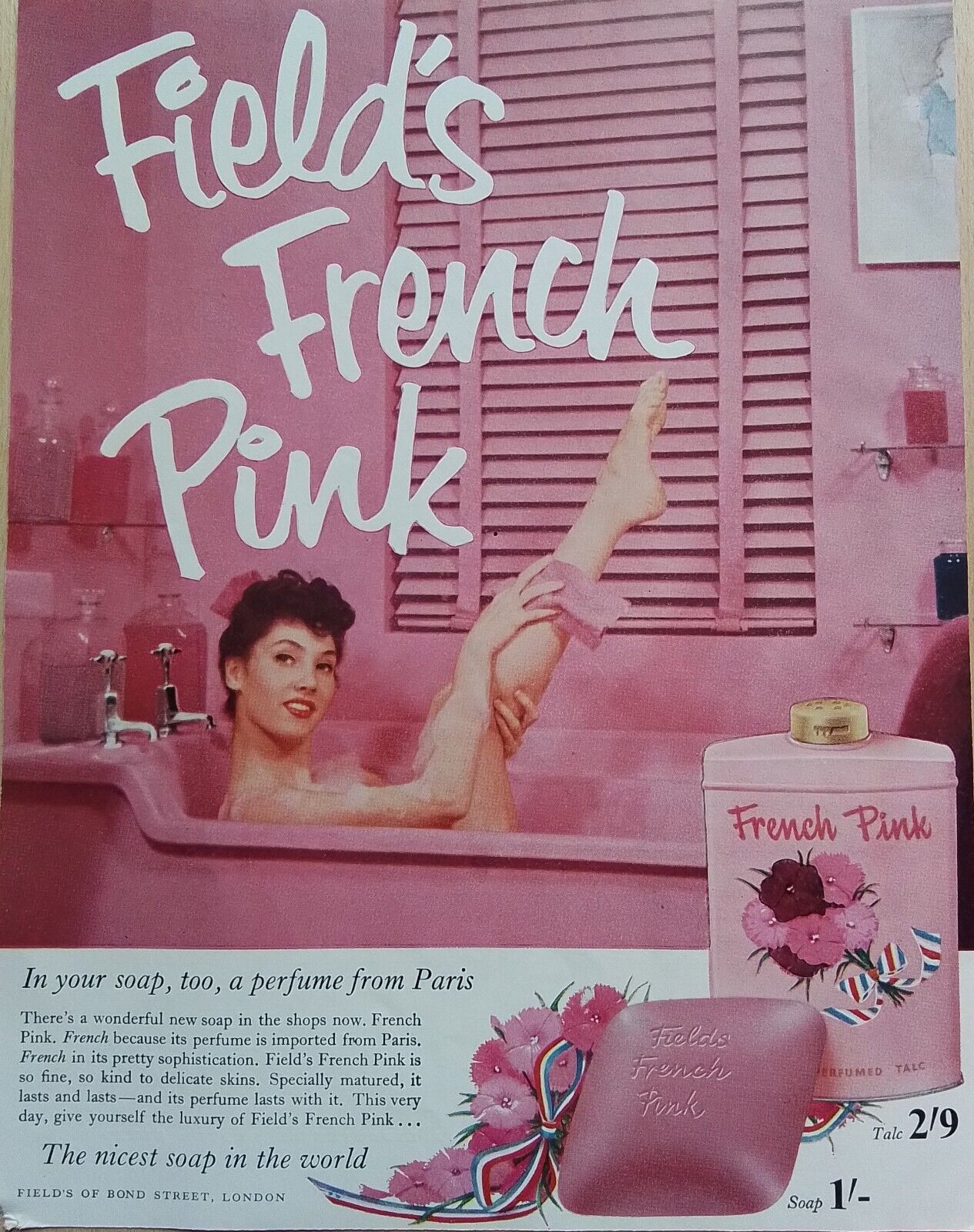 Original vintage Pink Soap Bathroom advert from 1956 House & Gardens