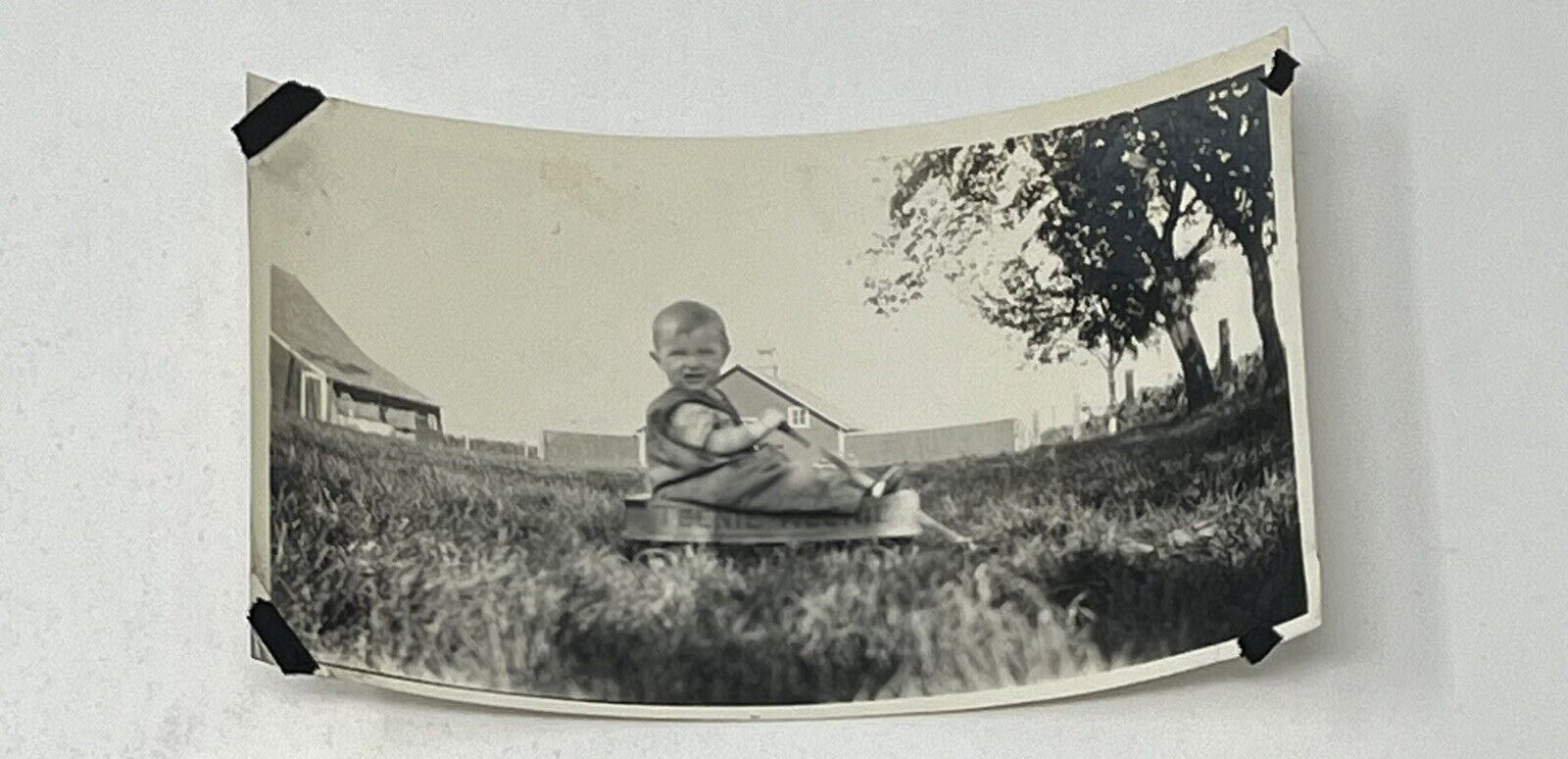 1930\'s 1940\'s Young Boy Child Teenie Weenie Wooden Wood Wagon Real Photo Farm
