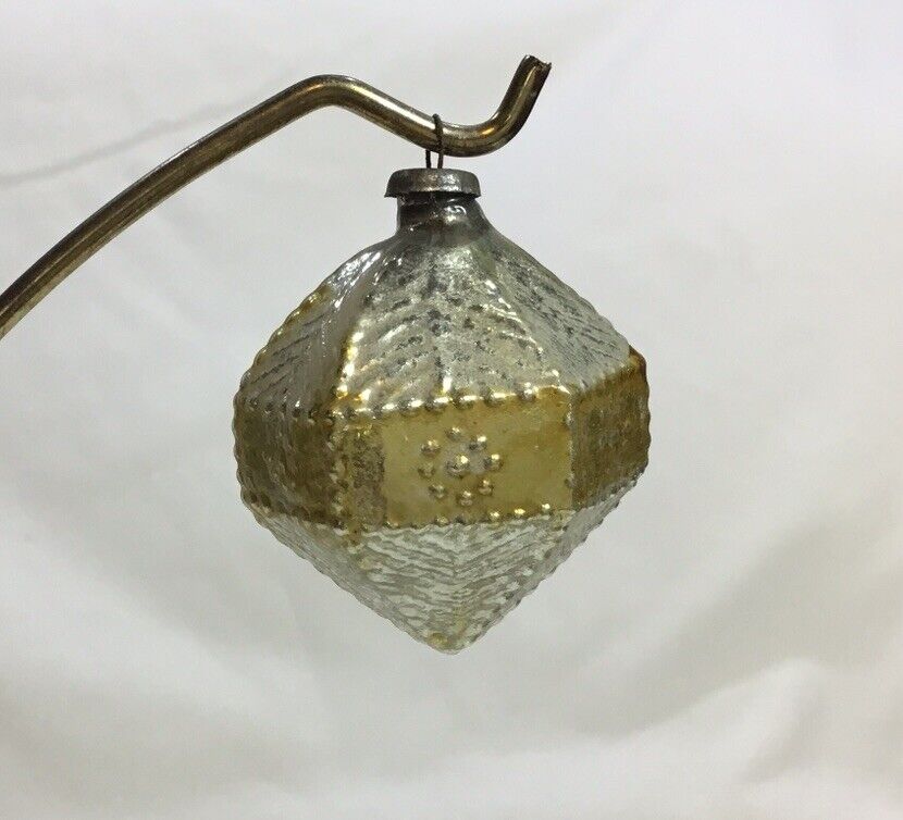 Vintage 1930’s Blown Glass Bumpy DIAMOND Christmas Ornament Japan Silver & Gold