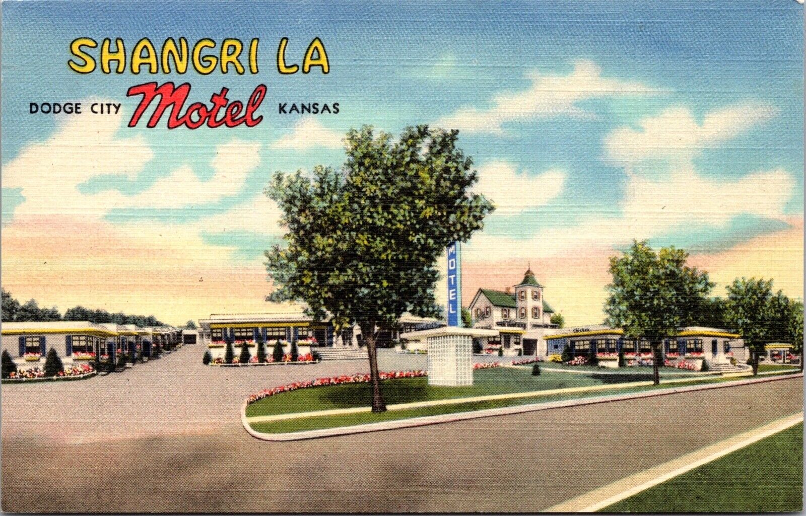 Linen Postcard Shangri La Motel in Dodge City, Kansas~1708
