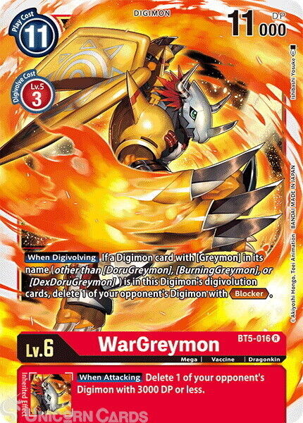 BT5-016 WarGreymon Rare Mint Digimon Card