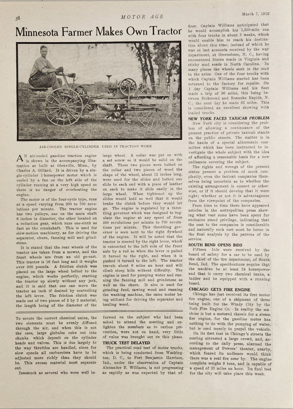 1912 Magazine Photo Article Single Cylinder Tractor Made by Minnesota Farmer