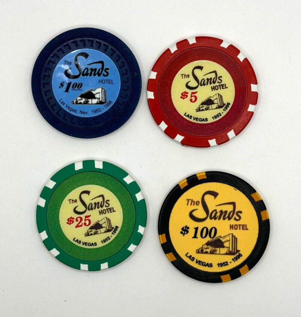 SANDS CASINO LAS VEGAS FANTASY TRIBUTE CHIPS: $1, $5, $25 AND $100