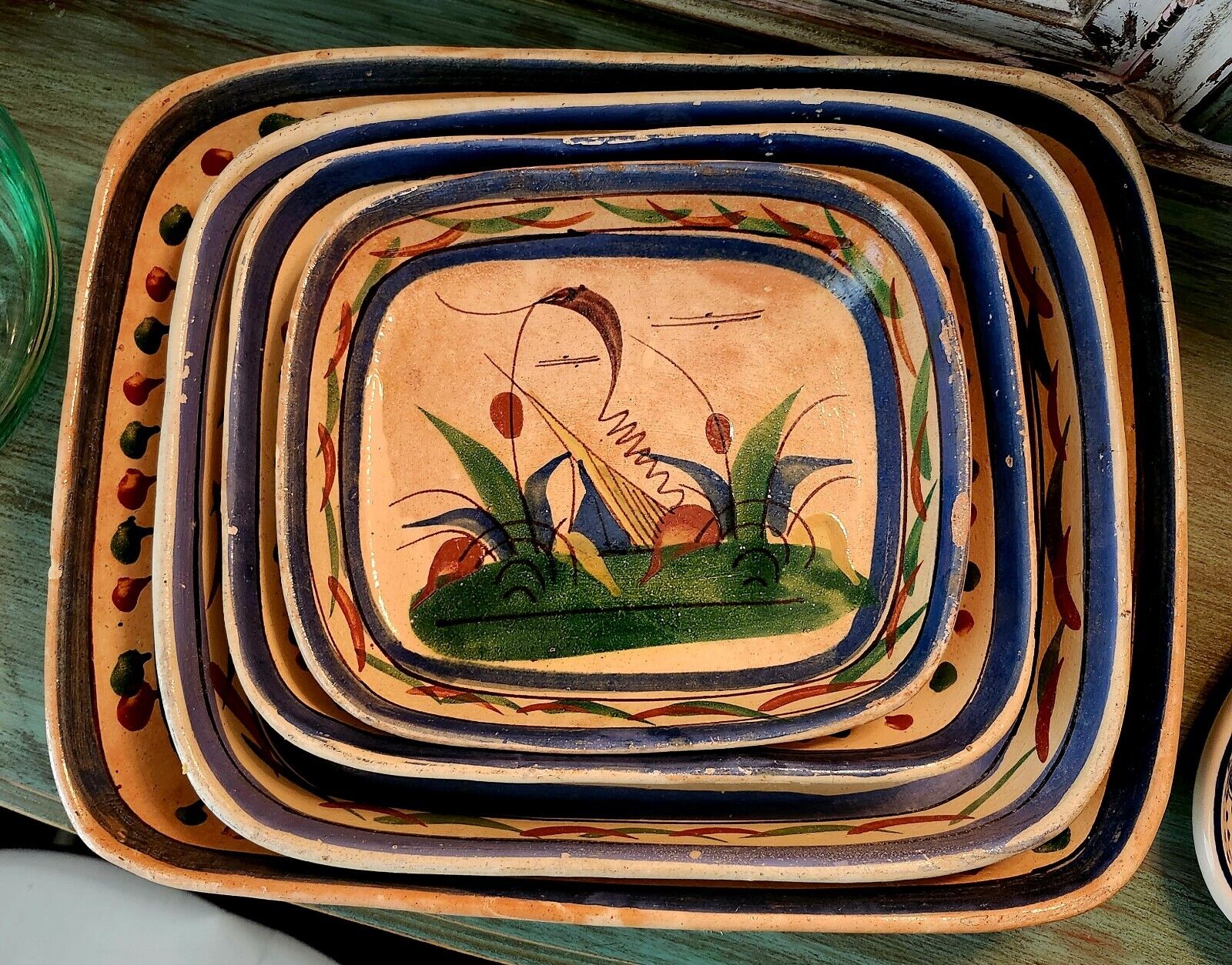 Vintage 1940s Tlaquepaque Pottery | Hand-Painted Mexican Tourist Pottery 4 Piece