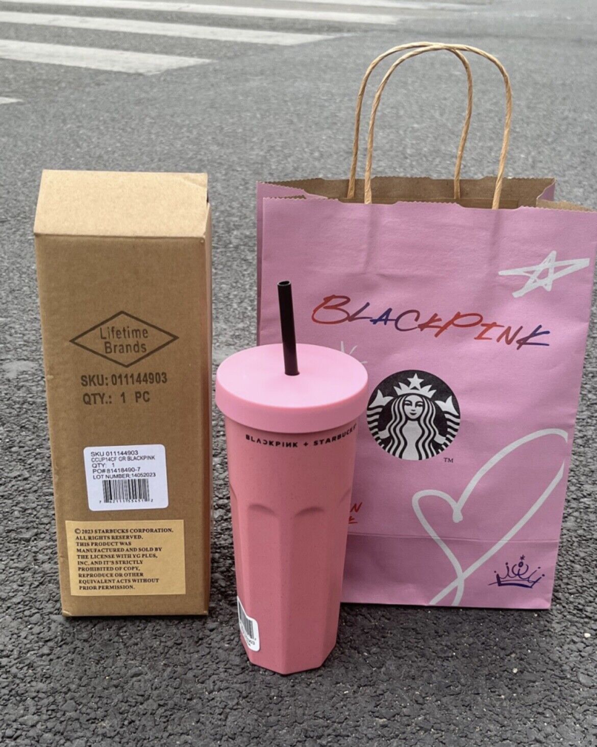 New Starbucks Blackpink Limited 14oz Pink Plastic Straw Cup Tumbler + Gift bag