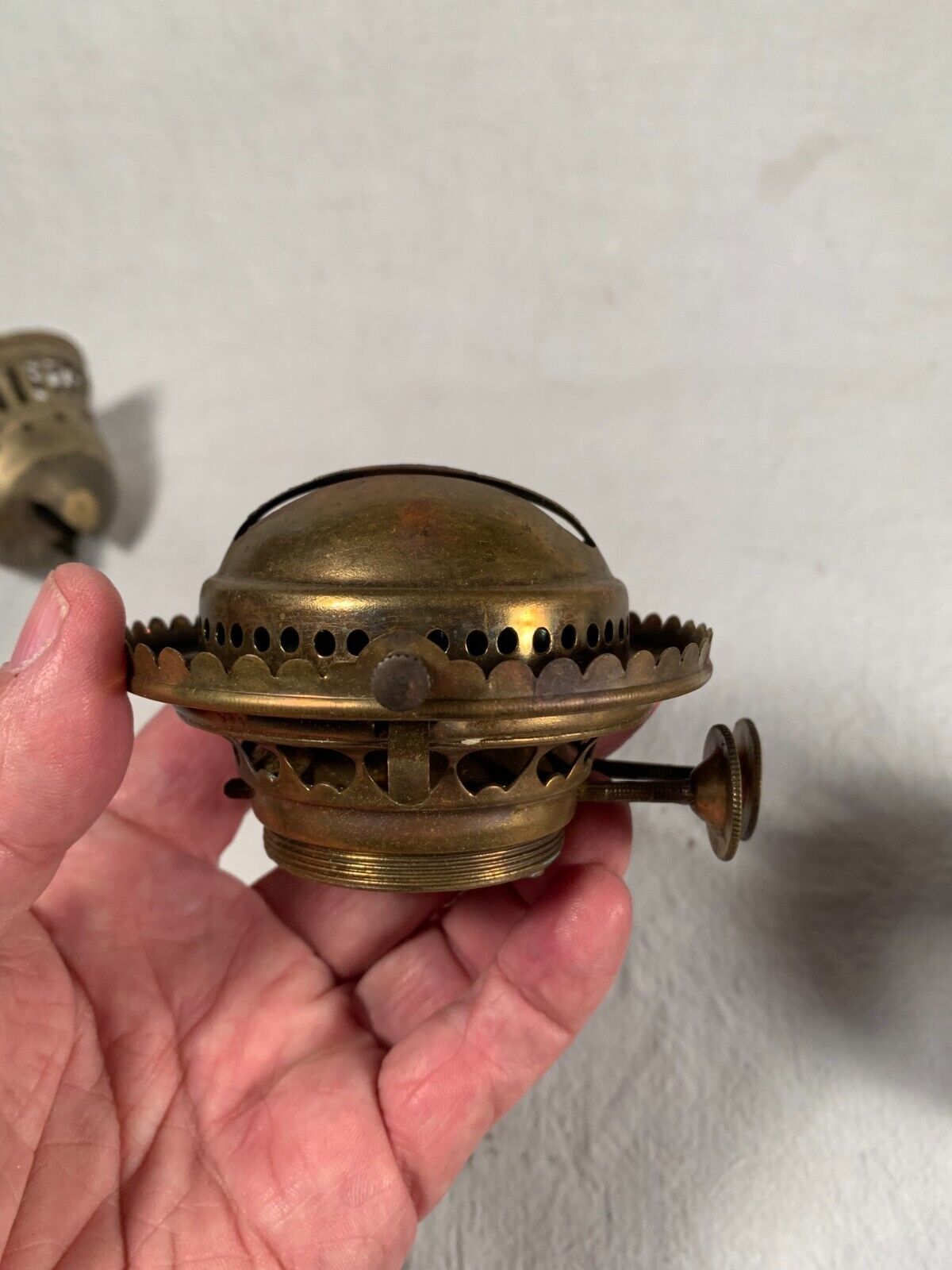 Vintage old #3 Threads Miller DUPLEX Brass Oil Lamp Burner, c1880s Double Wicks