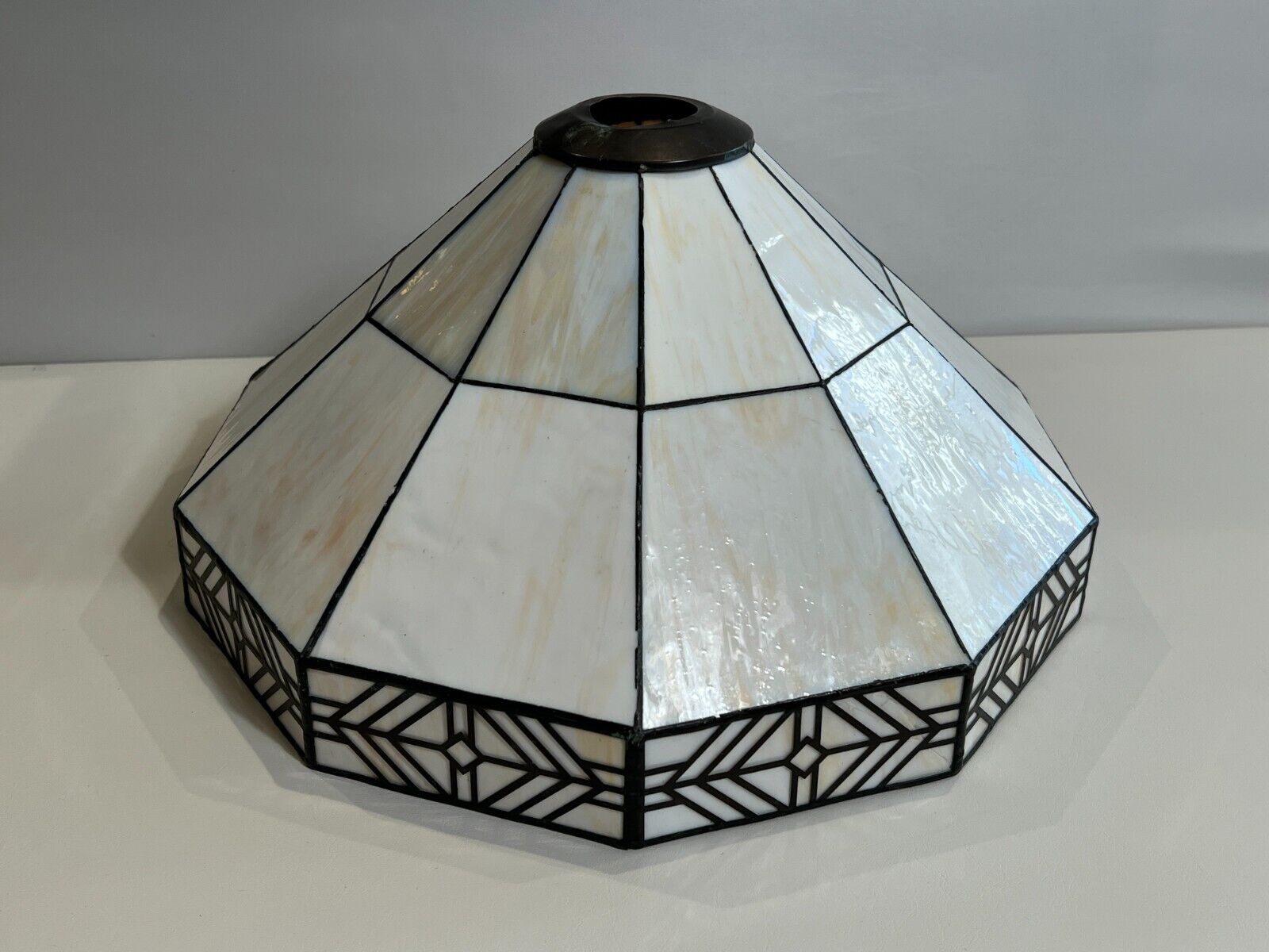 Vintage 10 Panel Slag Glass Art Crafts Mission Tiffany Style Lamp Shade, 1 5/8