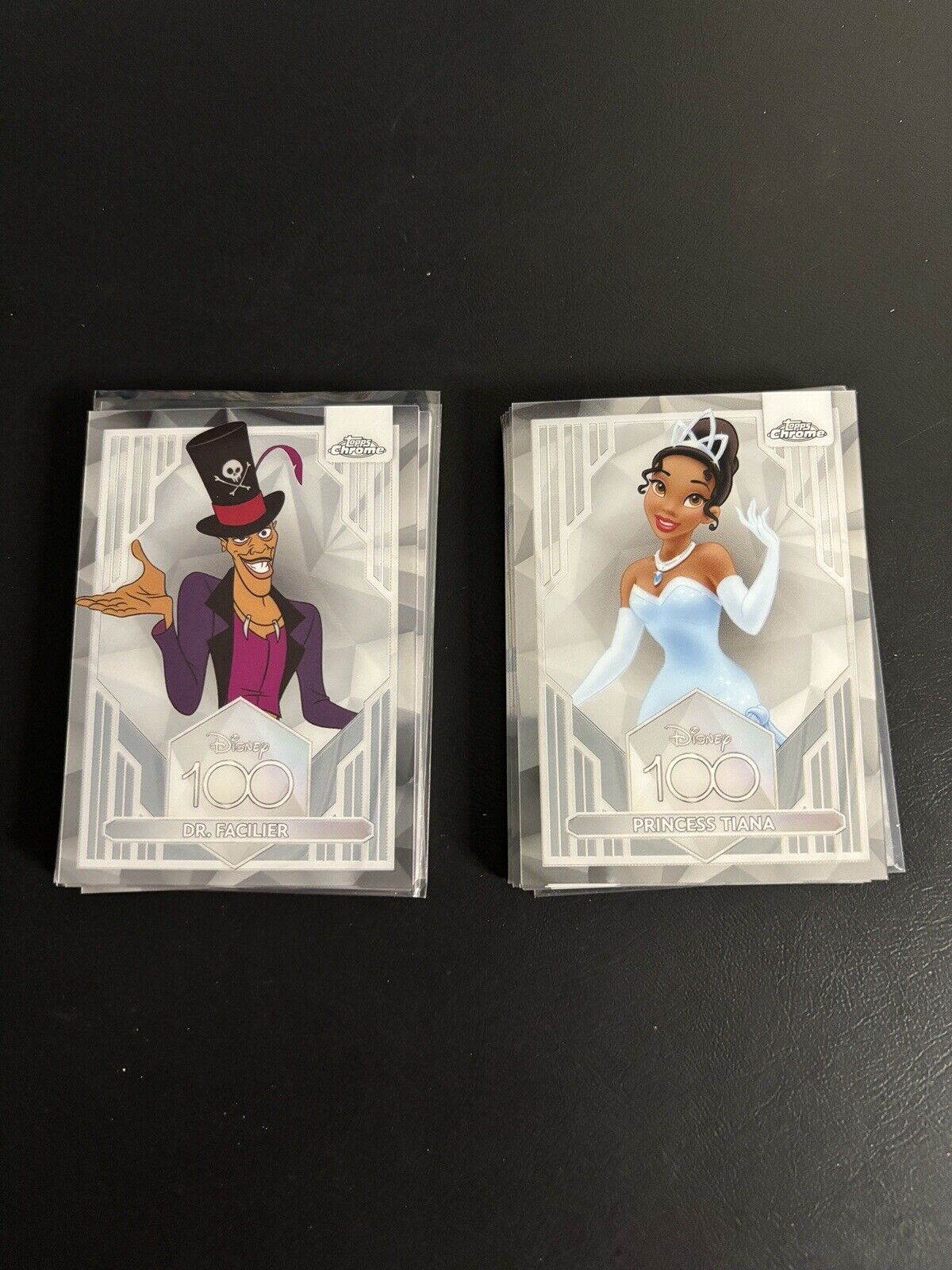 2023 Topps Chrome Disney 100 Princess Tiana & Dr. Facilier Base Cards.