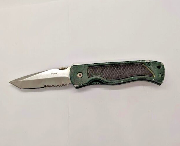 Rare Jaguar Tanto Point Combination Blade Frame Lock Green Folding Pocket Knife