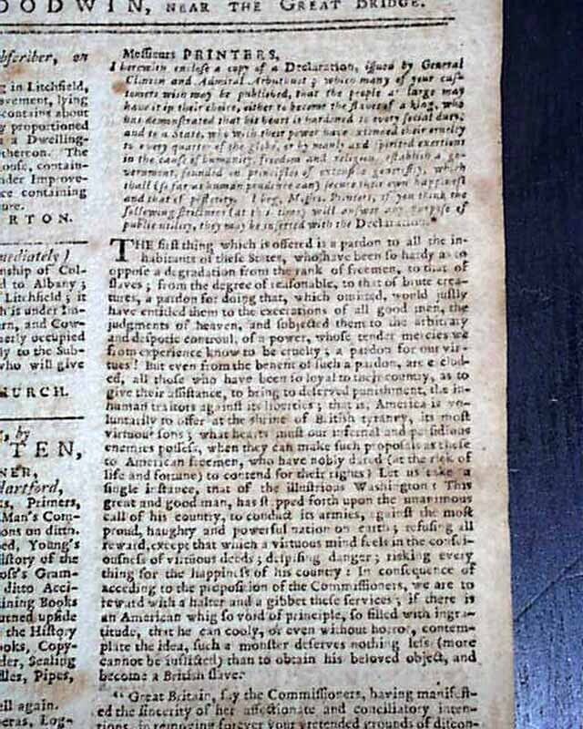 GENERAL HENRY CLINTON Declaration for Peace ? Revolutionary War 1781 Newspaper