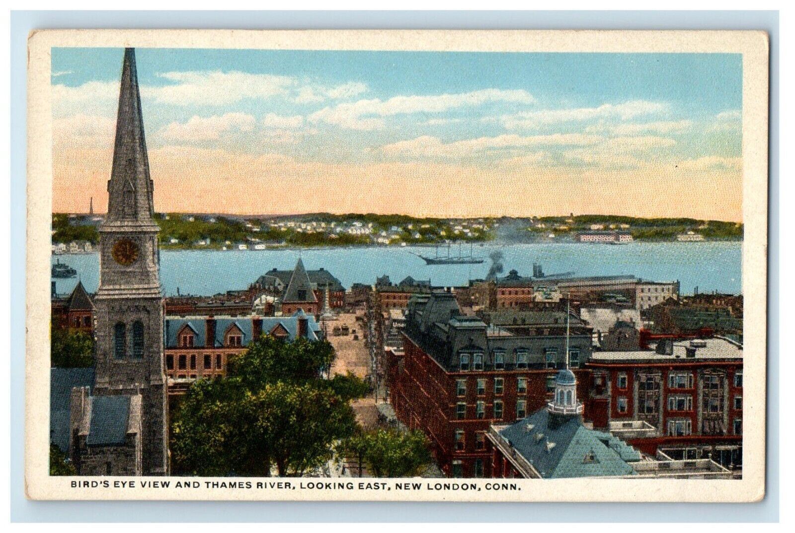 c1930\'s Bird\'s Eye View And Thames River Looking East New London CT Postcard
