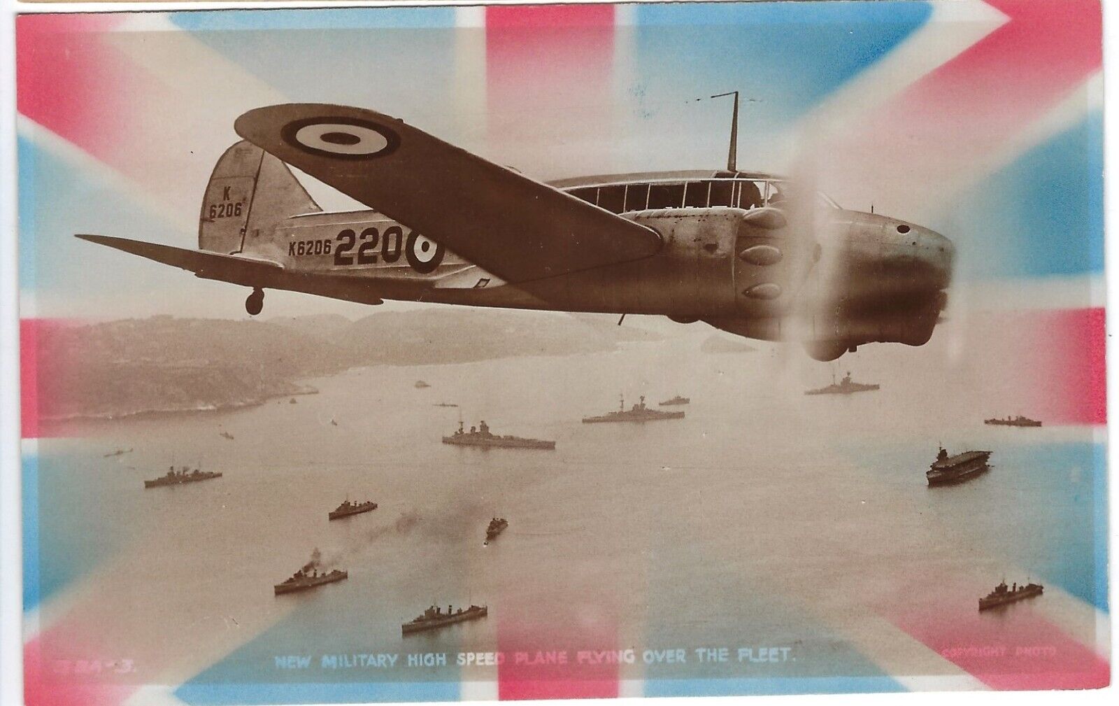 RP Postcard, New Military High Speed Plane over Fleet 1939/1945 by Valentine WW2