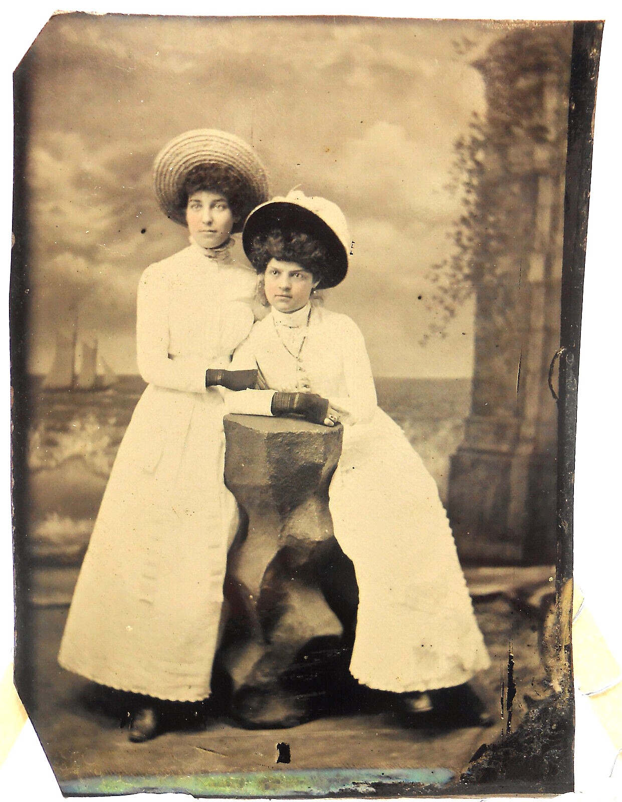 Antique Tintype Photograph TWO WOMEN - TWO SISTERS - TWO FRIENDS