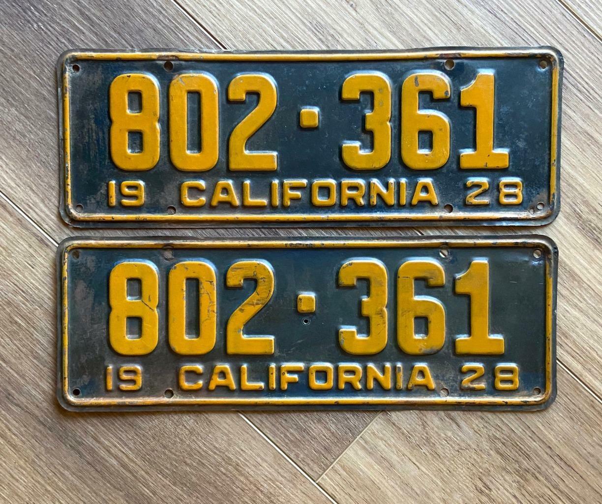 1928 California License Plates Pair NOT DMV CLEAR Original Collector Vintage