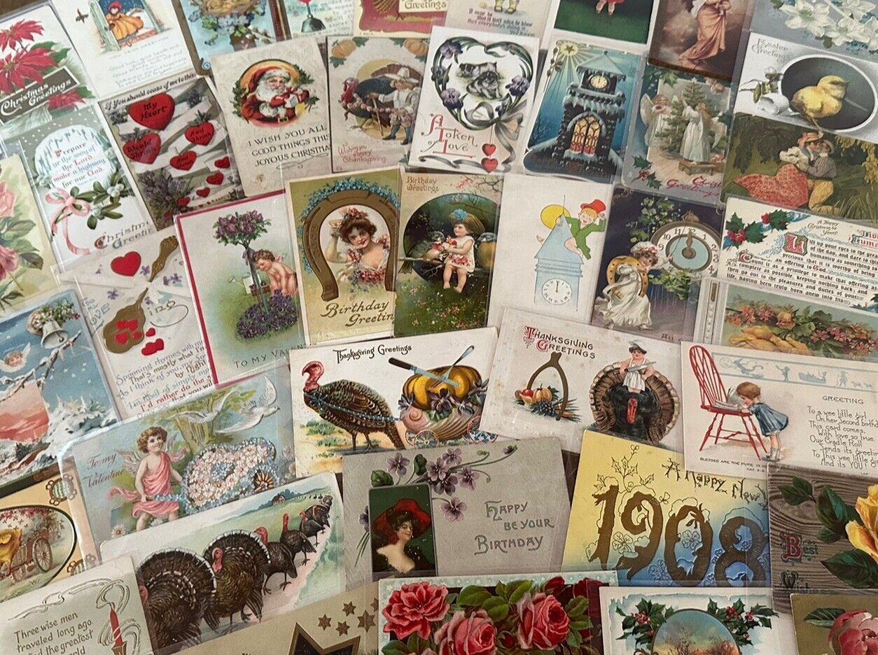 Nice Lot of 50~Mixed Vintage Antique Holidays Greeting Postcards~in sleeves-k740