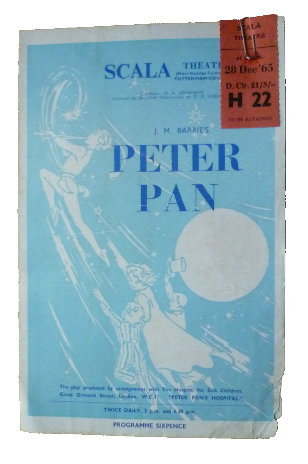 Peter Pan - Sylvia Simms Vanessa Lee Ronald Lewis Jane Wren  Programme & Ticket