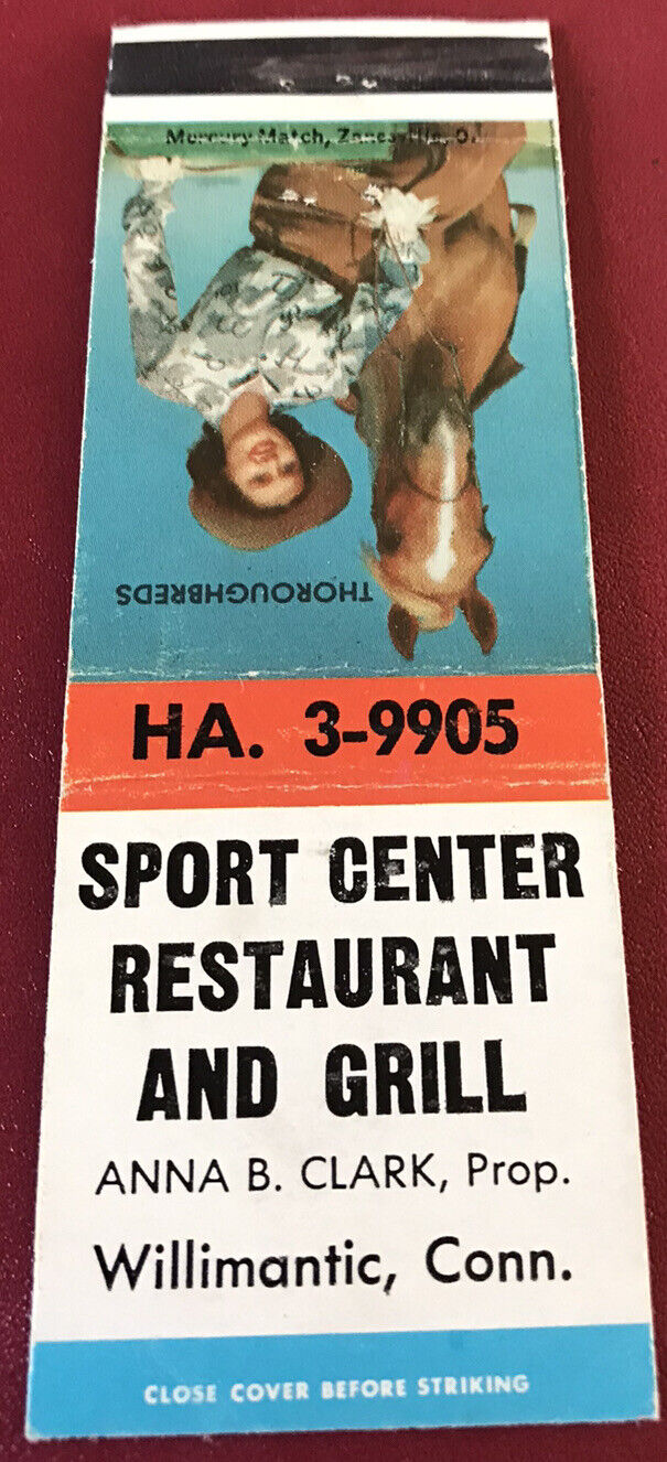 Matchbook Cover Sport Center Restaurant and Grill Willamantic Connecticut