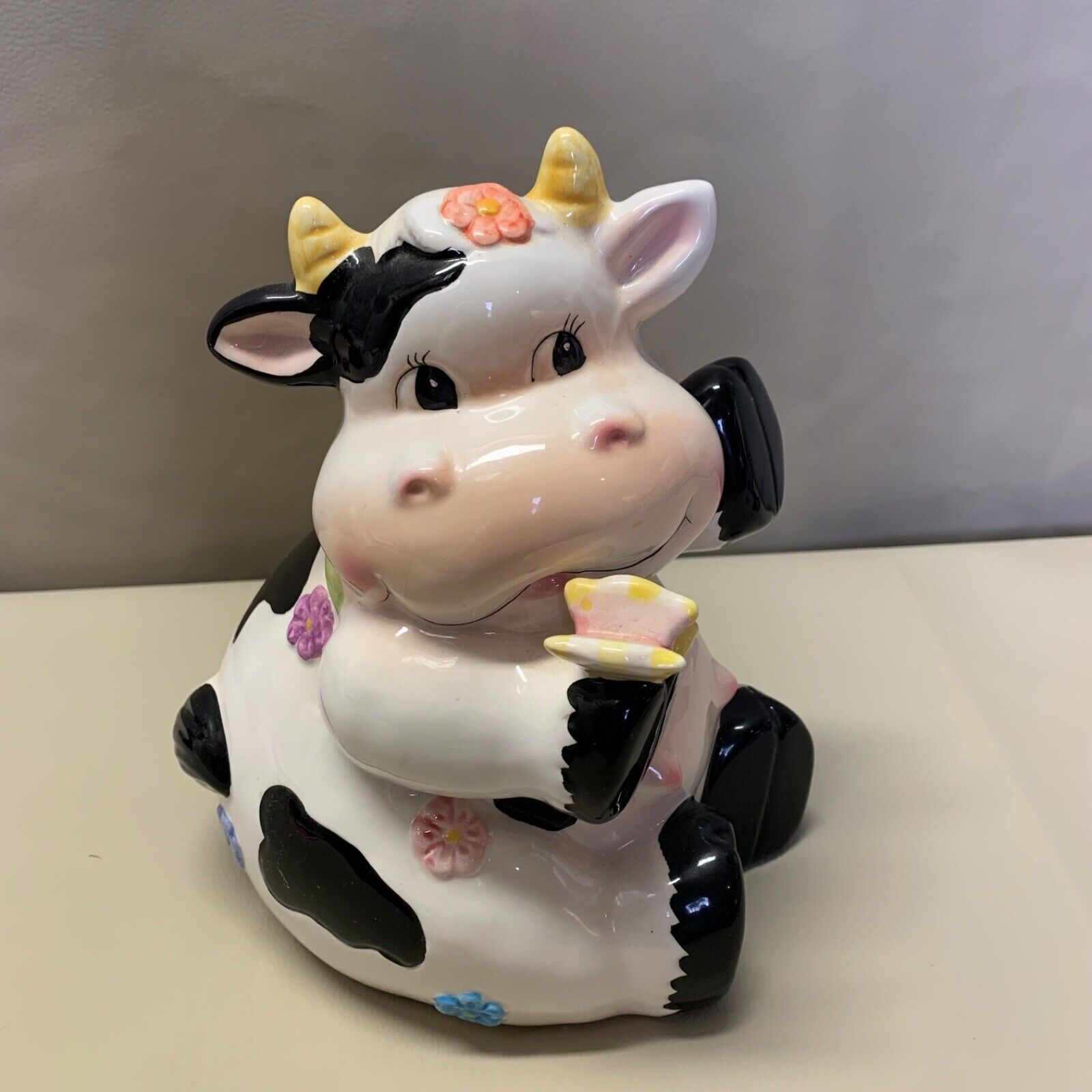 Ceramic Cow Piggy Bank With Rubber Stopper in Great Condition