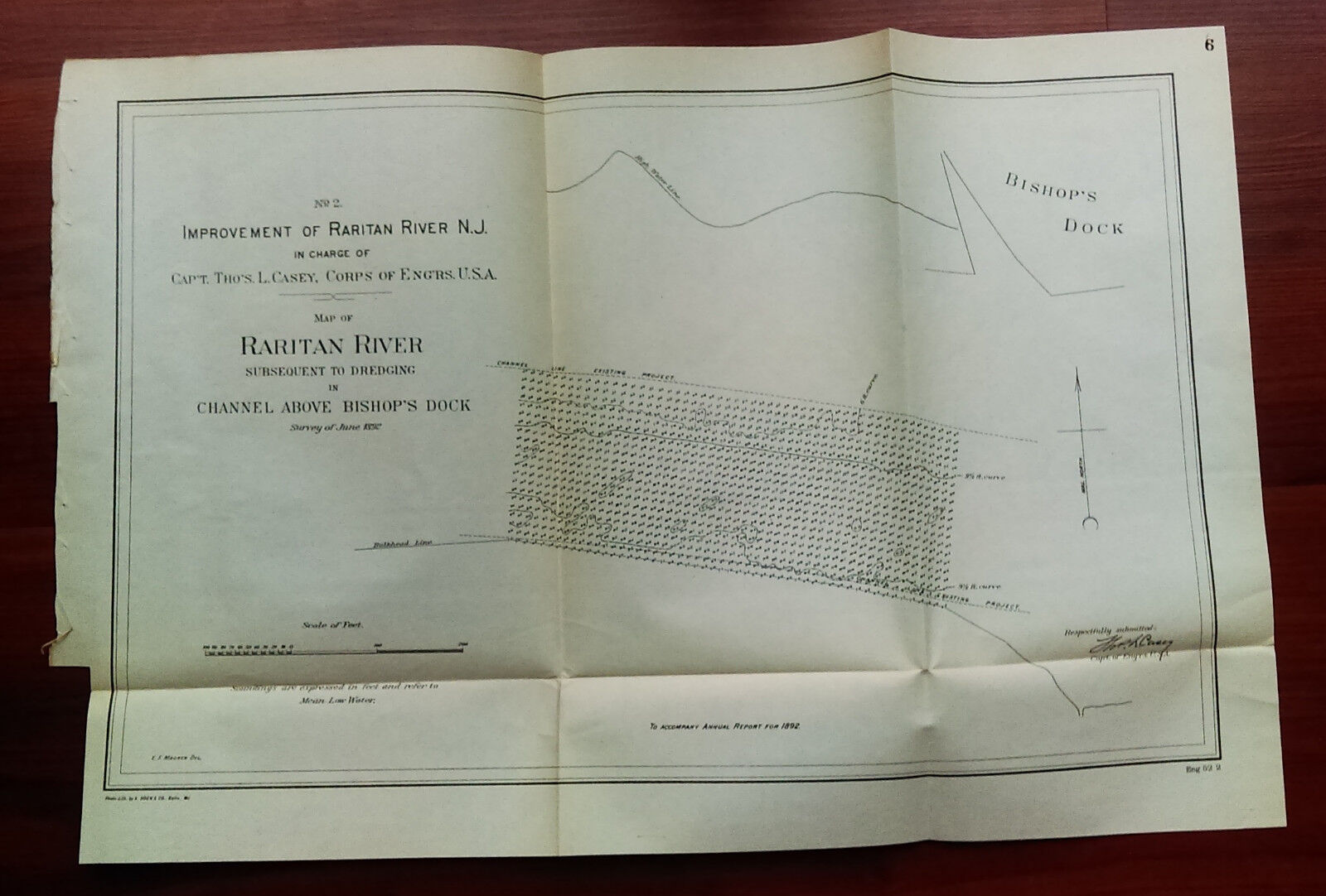 1892 Sketch Map Diagram of Raritan River Improvement New Jersey Bishop\'s Dock