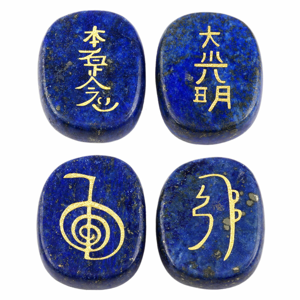 Healing Crystal 4pcs Engraved Chakra Symbol Gemstone Palm Stone Reiki Balancing