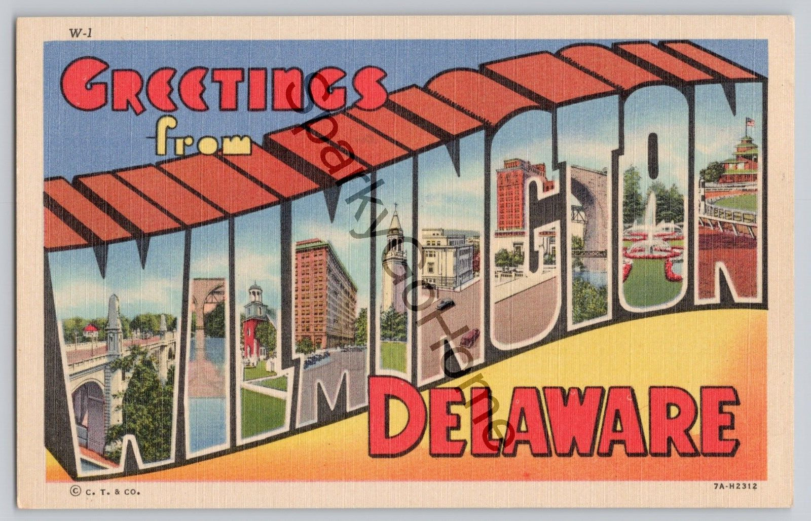 \'GREETINGS FROM\' POSTCARD 1940\'s Unused - Wilmington Delaware