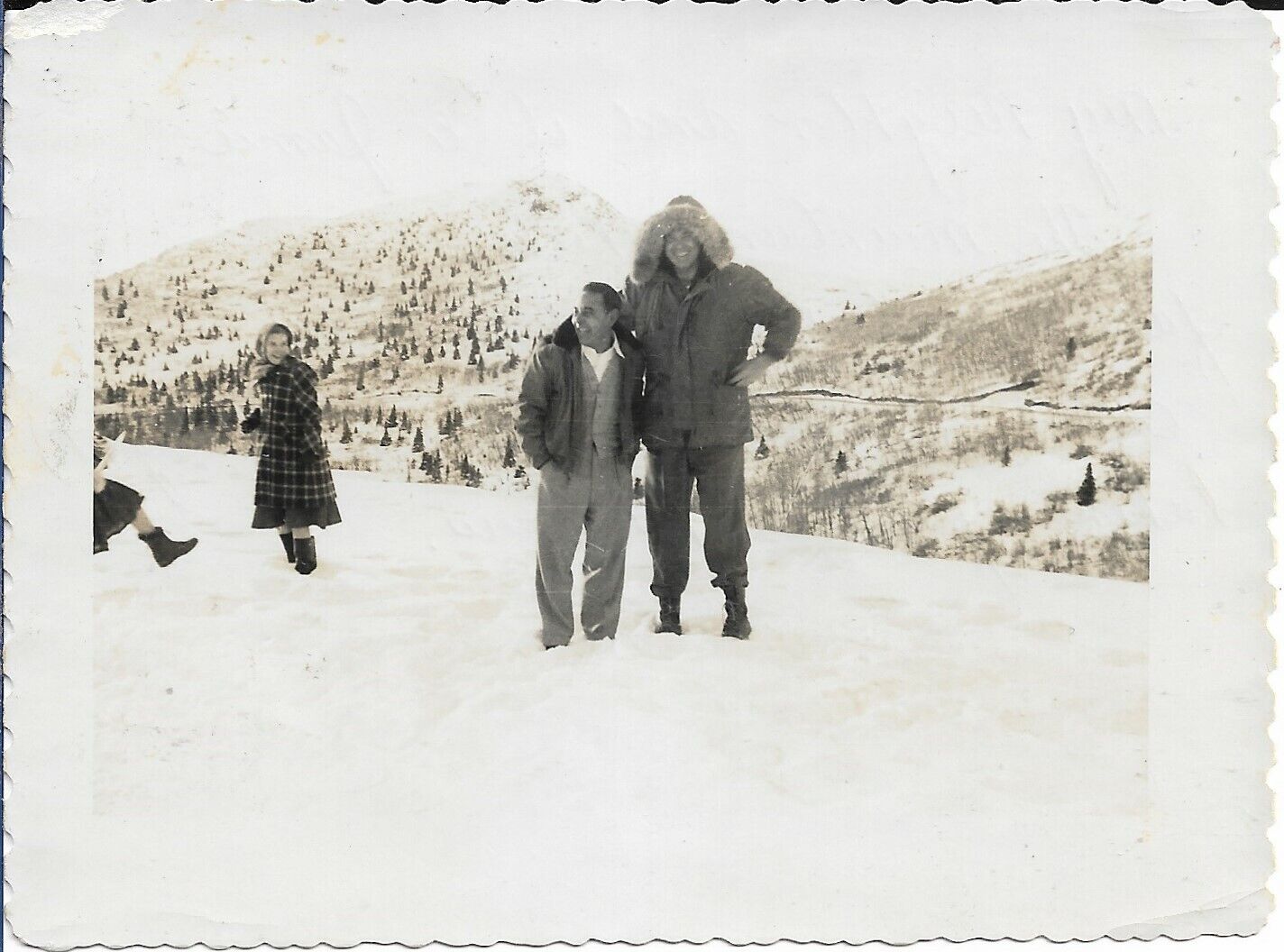 Two Men Photograph Snow 1950s Mountains Vintage Outdoors 3 1/2 x 4 3/4
