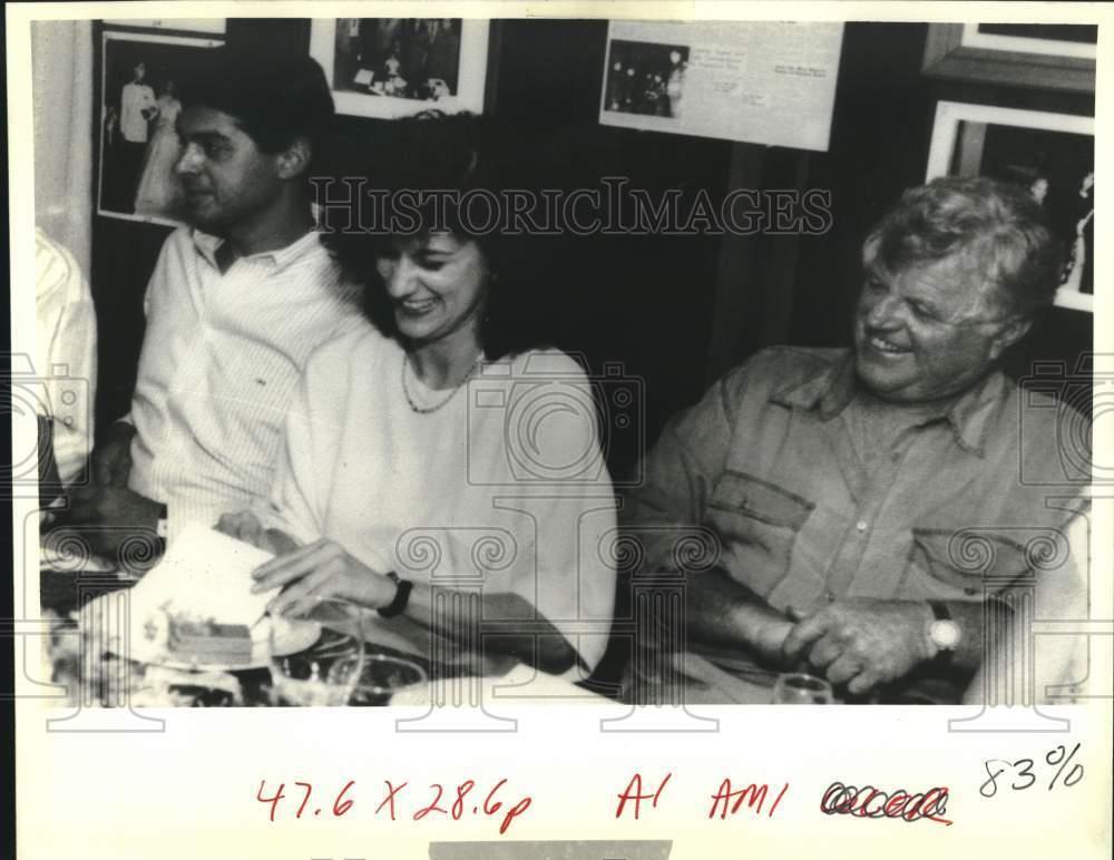 1992 Press Photo Senator Ted Kennedy, Victoria Reggie, Ed Michael at party