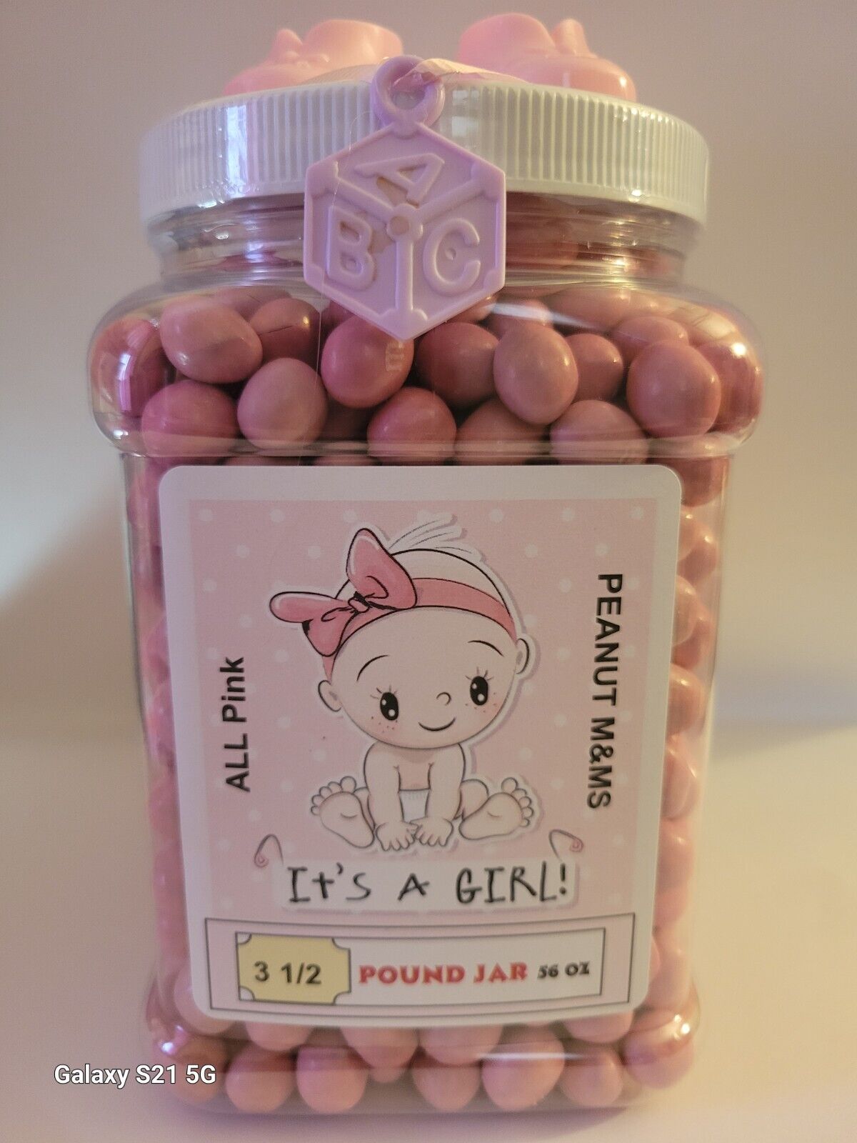 Peanut M&M\'s - Pink - 3.5 Pounds - Baby Shower - Pink Bag - Full Size Card