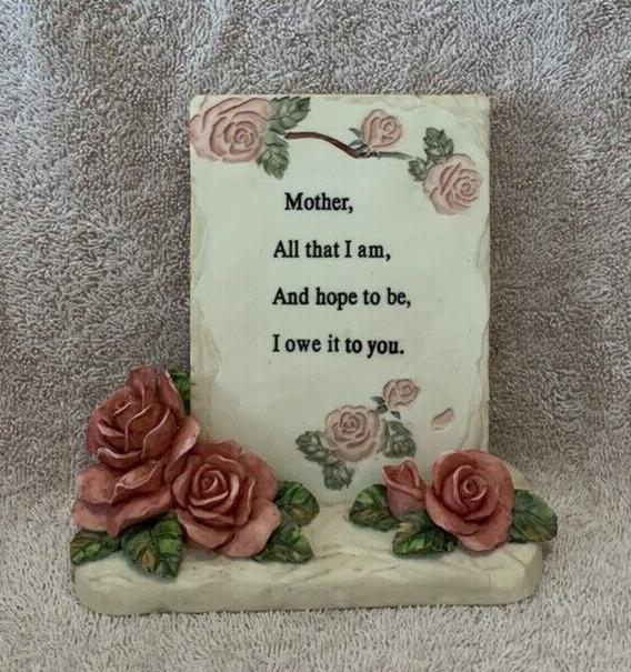 A Richesco Corp THANK YOU MOTHER Hand Painted Roses Plaque & Plaque Holder - NIB