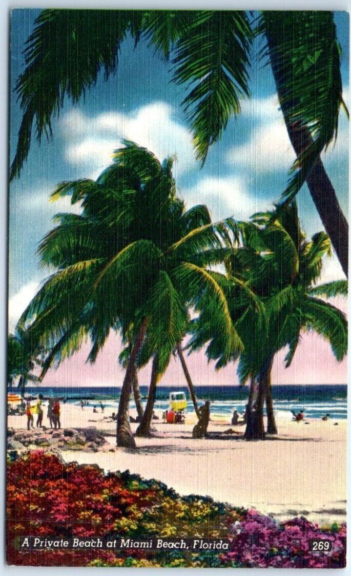 Postcard - A Private Beach at Miami Beach, Florida