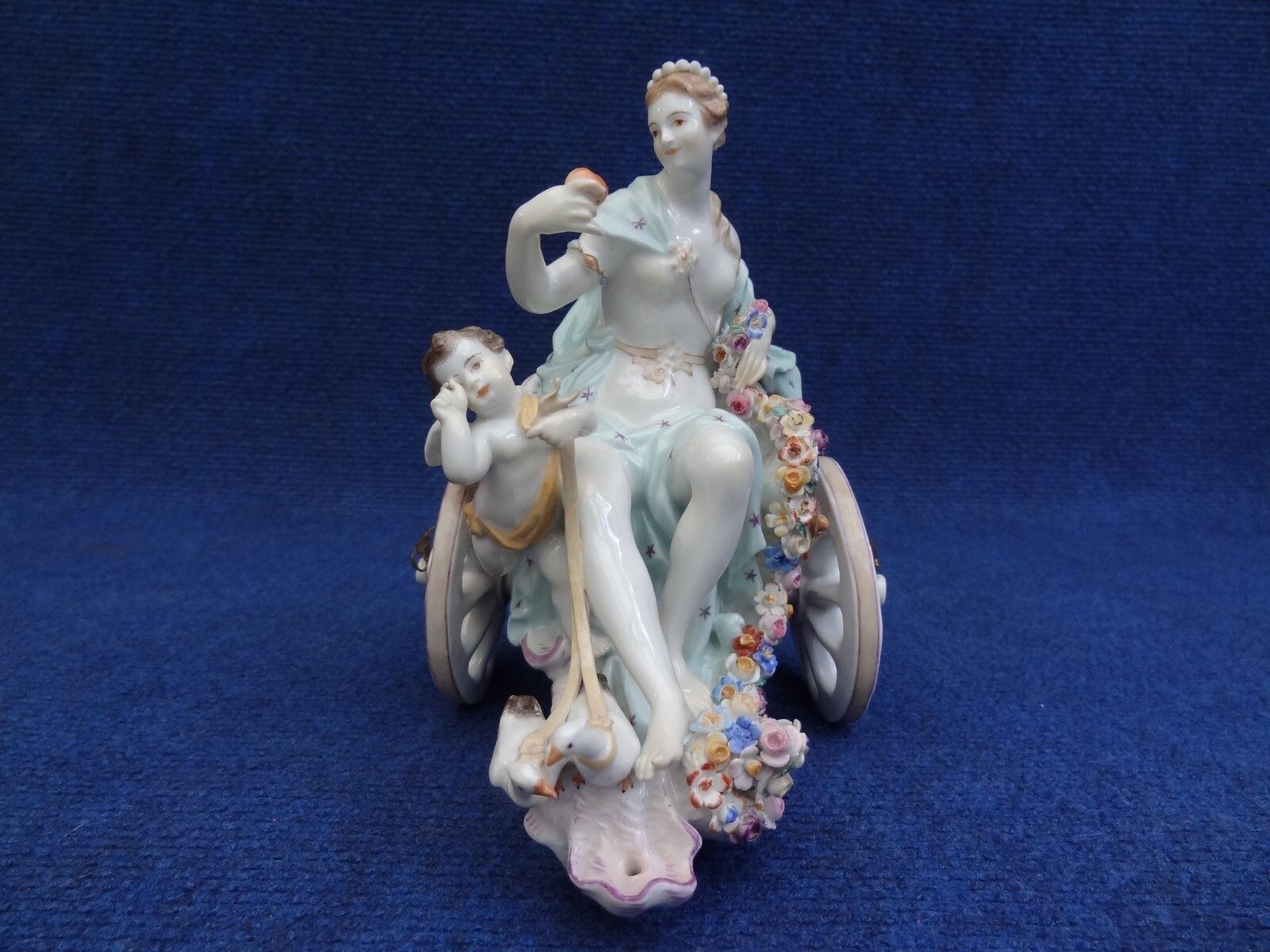 Meissen group Venus riding in a chariot escorted by Cupid and drawn by two doves