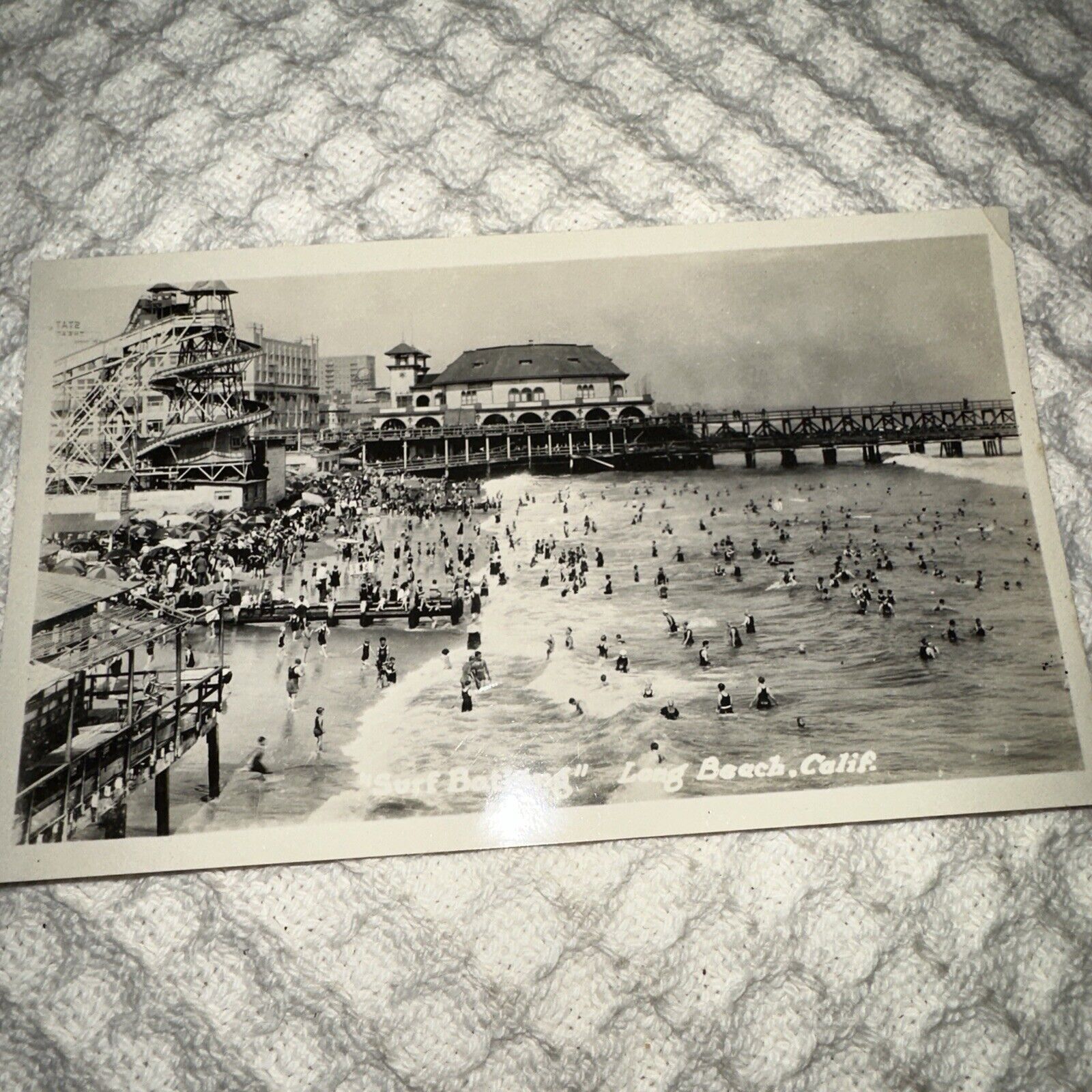 Long Beach California Real Photo Postcard “Surf Bathing” Black & White
