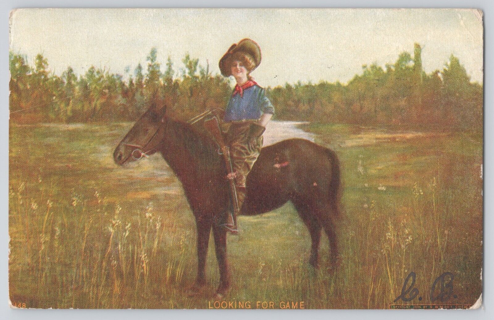 Postcard Female Lady Game Hunter On Horse Hunting Vintage Antique 1907