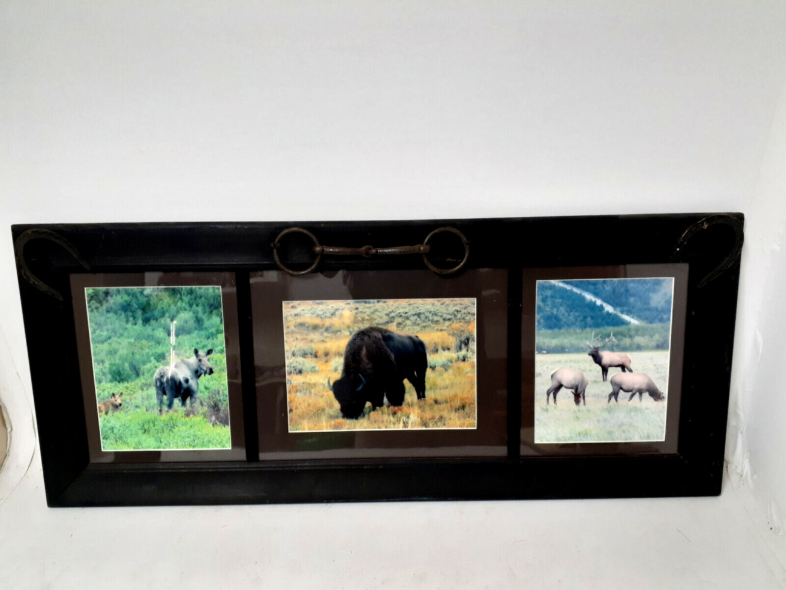 Vintage Triple Frame Picture Frame with Scenes of Elk, Moose and Bison