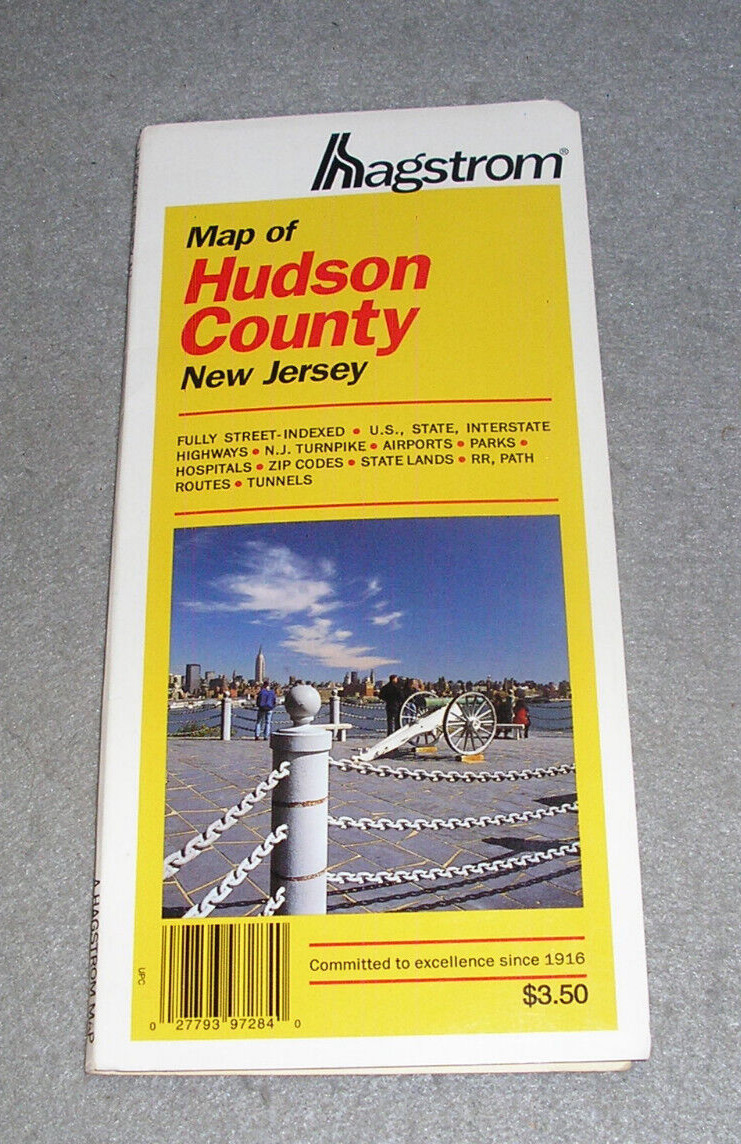 Hagstrom Road Street Map Hudson County New Jersey NJ Large Color Foldout 1994