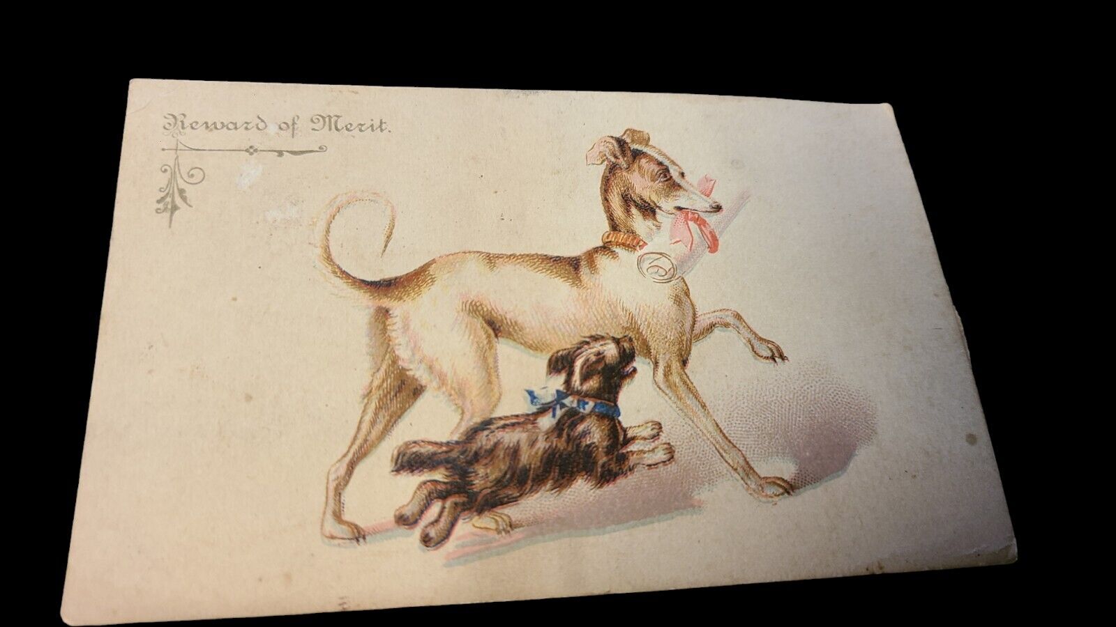1870's-80's Reward Of Merit Anthropomorphic Cute Dogs Trade Card 