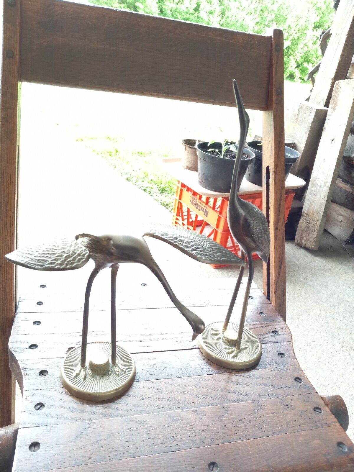 Vintage Pair of Brass Cranes 