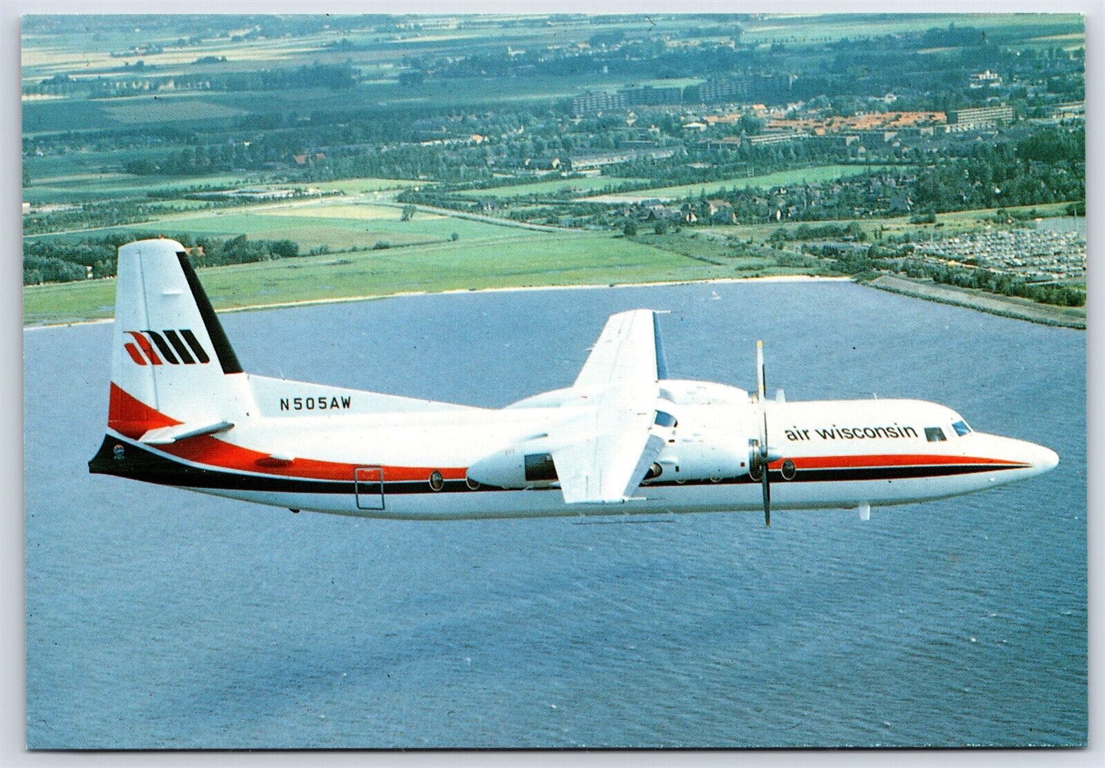 Airplane Postcard Air Wisconsin Airways Airlines Fokker F-27 Friendship FG6