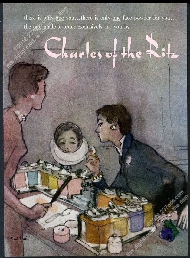 1954 Charles of the Ritz face powder Rene Bouche women art vintage print ad