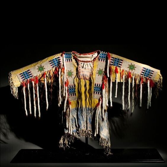 Old Style Beaded Hand Colored Buckskin Suede Hide Powwow Regalia Shirt NA901