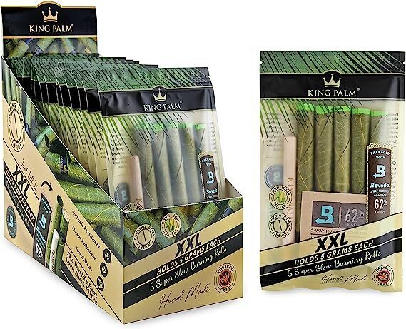 King Palm | XXL | Natural | Prerolled Palm Leafs | 15 Packs of 5 Each = 75 Rolls