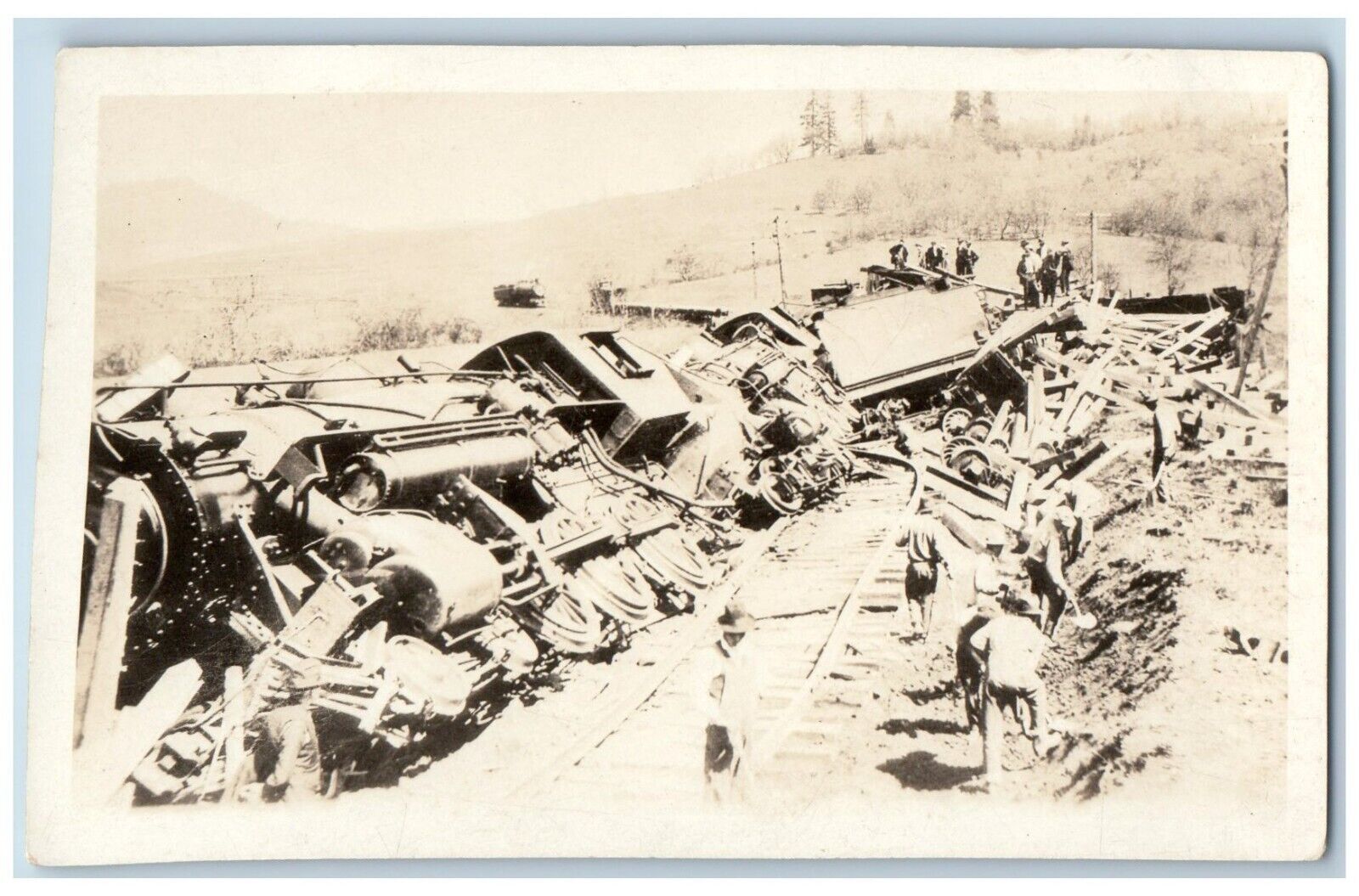 Locomotive Train Wreck Postcard RPPC Photo Railroad Accident c1910's Antique