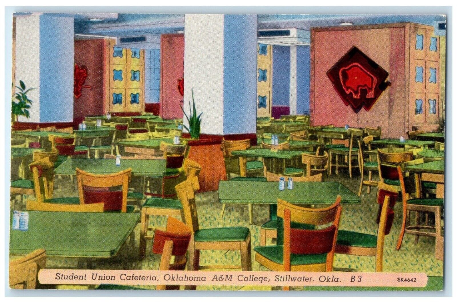 c1940 Student Union Cafeteria Oklahoma College Stillwater Oklahoma OK Postcard