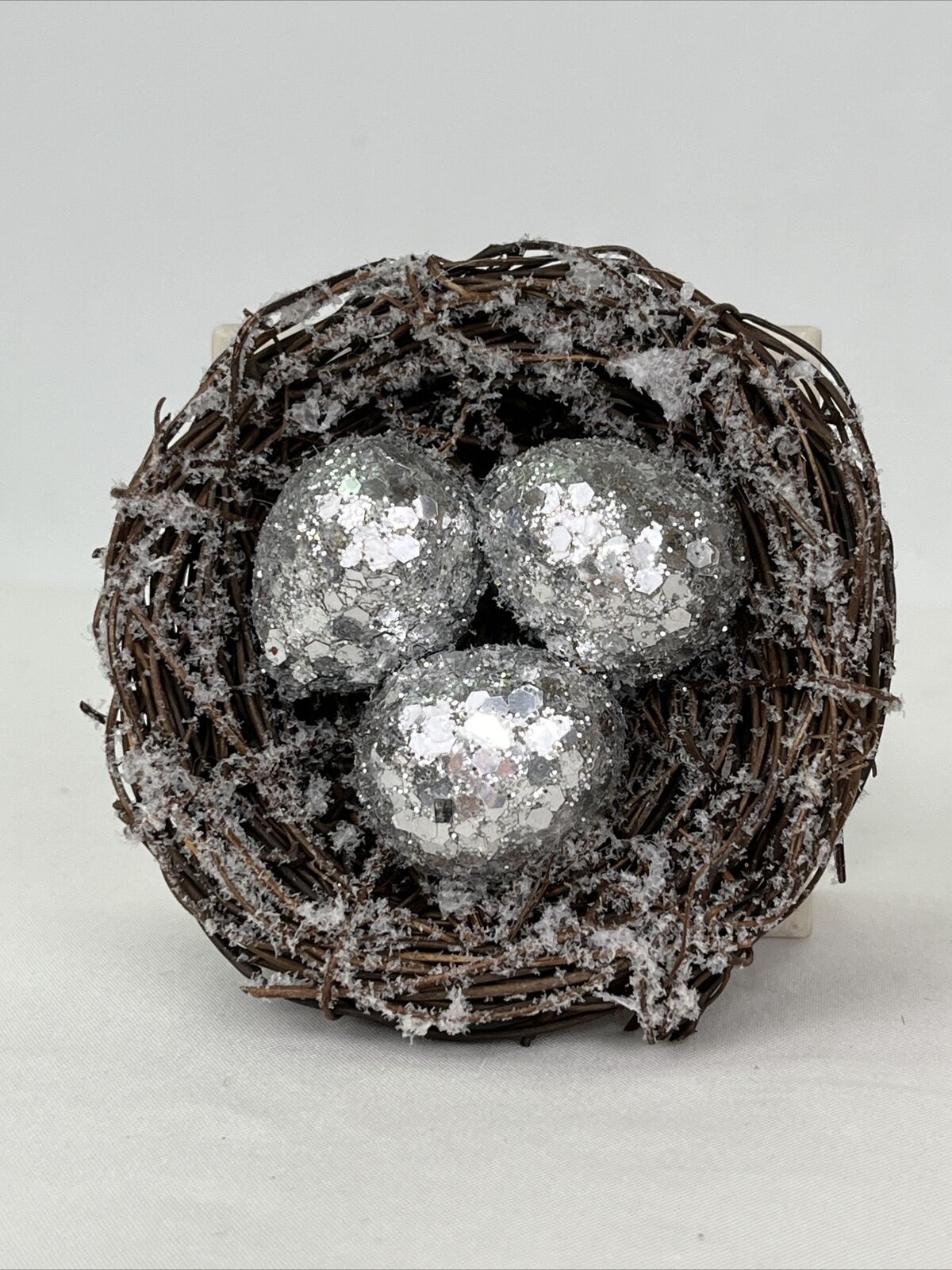 Pier 1 Bird Nest W/ Silver Metallic Glitter Eggs
