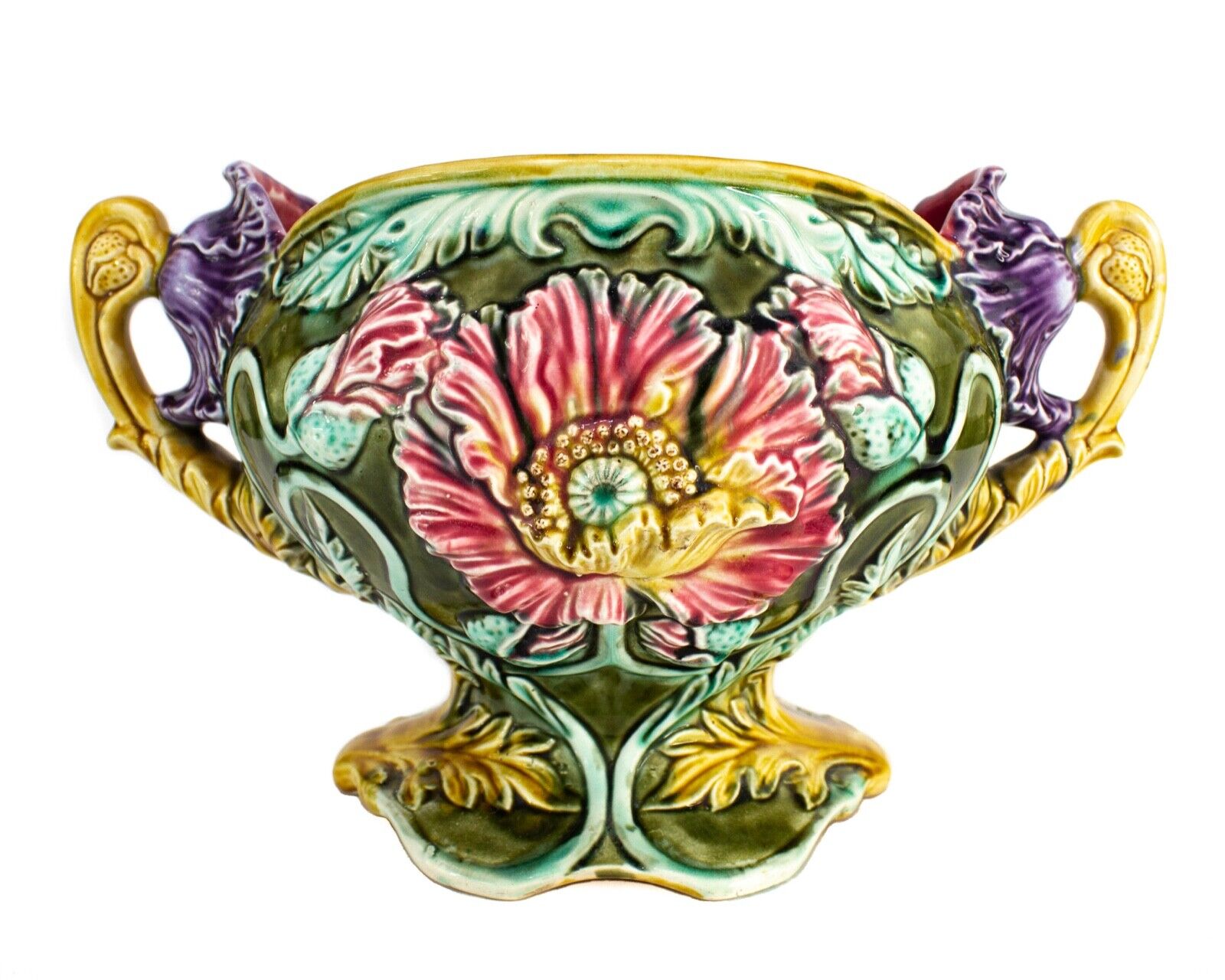 Antique Frie Onnaing France Art Nouveau Majolica Floral Planter 815 Very Rare 